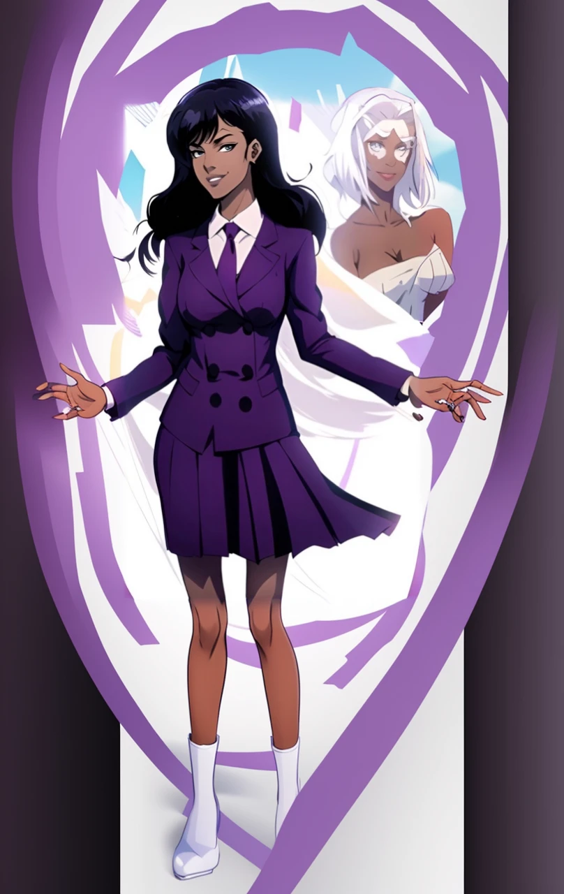 Black anime business woman in a purple skirt suit 