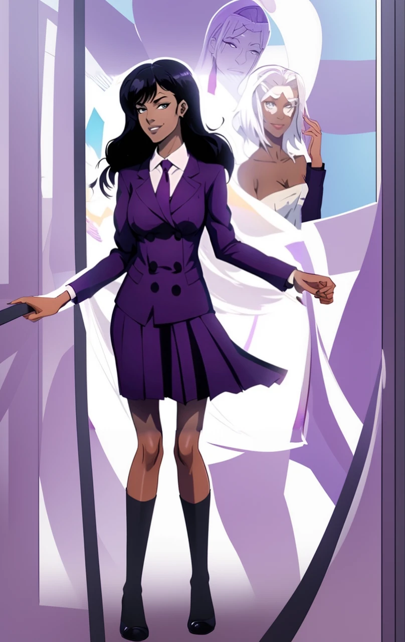 Black anime business woman in a purple skirt suit 