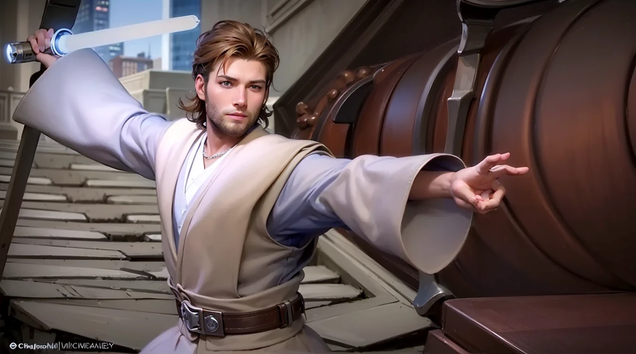 masculine male, masterpiece, ((perfect eyes)) best quality, (semirealism:1.9), beautiful lighting, (extremely detailed CG unity 4k fhd wallpaper), High Detail, Sharp focus, dramatic outdoors, 1 boy ,19 years old, brown short hair, blue eyes, smile