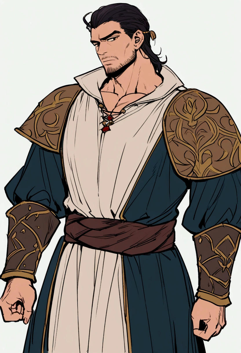 Hombre musculoso, sin nada de ropa, solo una armadura, sin nada en las piernas solo su gran dick, medieval, grandes pectorales