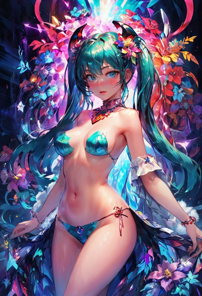 (Highest quality, 4K, 8k, High resolution, masterpiece:1.2), Very detailed, (Realistic, photoRealistic, photo-Realistic:1.37), expressive aesthetics, 1960s counterculture, Brightly colored humanoid, Psychedelic Art, Retro art style, Sharp details, abstract pattern, , , orgasm, , Flower Power, , Psychedelic Background, Fractal Art, Multicolored neon lights, A unique and trippy perspective, landscape, Hallucinations, a mind-changing experience, Motion Blur, Fluid movement, Synthesizer Sounds, Realistic fur rendering, Rich and vibrant color palette, , Mysterious glow, high contrast lighting, , , One Girl, alone, voluptuous, , , , , Wet, Glowing Skin, , , Wrist cuff, , , , , Red cheeks, , , , , , Beautiful nipples, , , Pussy, Ahegao, Shiny rosy lips, Sexy posture, Dynamic pose,Lens flare, Hatsune Miku, One succubus tail, succubus