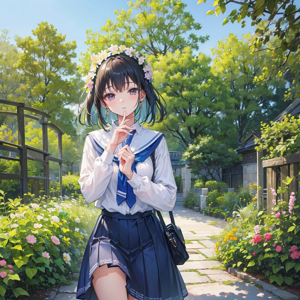 high resolution、university student、garden、Detailed hands、Detailed Yubi