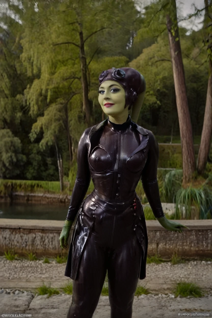 black latex , cinematic film still hera syndulla, (green skin:1.2), grin at canal, full body shot, highly detailed environment . shallow depth of field, vignette, highly detailed, high budget Hollywood movie by baz luhrmann, bokeh, cinemascope, moody, epic, gorgeous, film grain, grainy