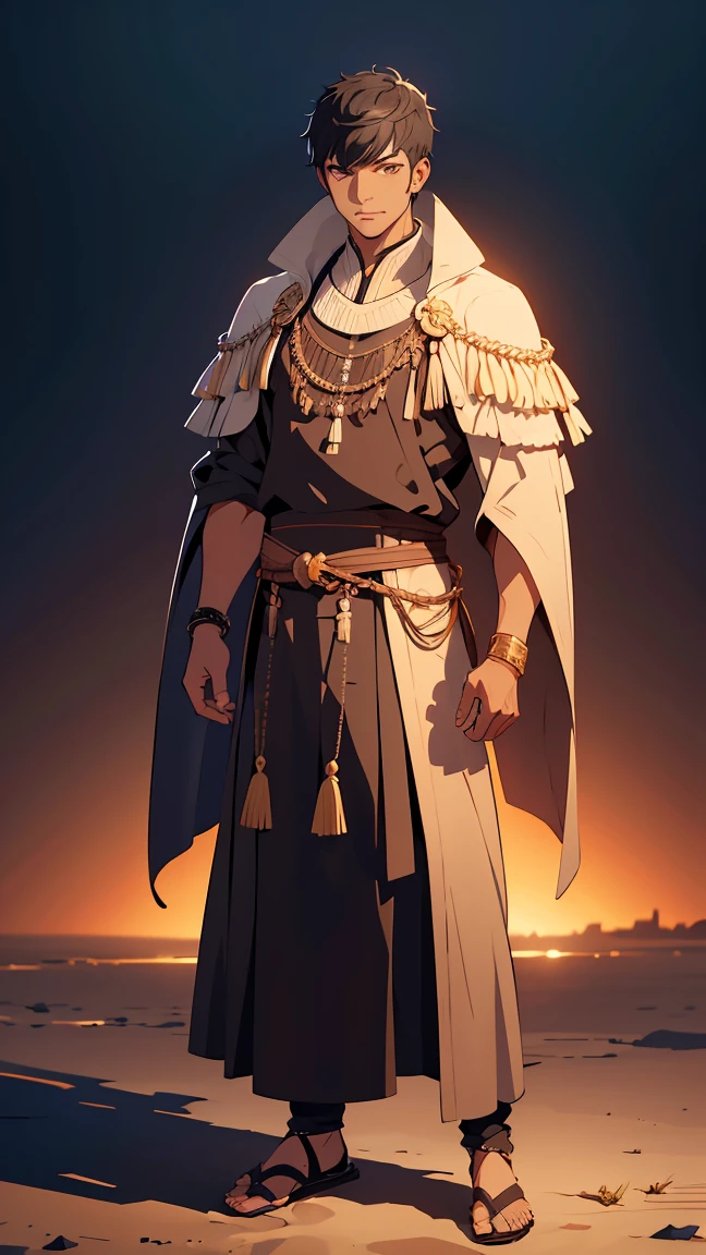 Arabic,man1,(black skin),round face,brown eyes,black hair,(Blad fade haircut),full body,(brown Arabic costume for man),highly detailed CG, unit, 8K wallpapers, highest quality, high resolution, beautiful lighting, realistic shadow,detailed face Highly,detailed eyes Highly,detailed hair Highly