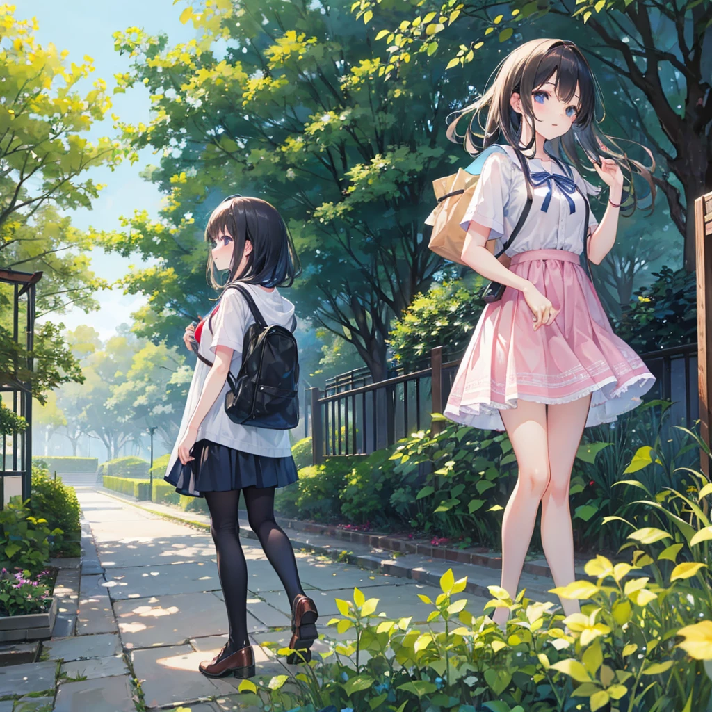 high resolution、university 、garden、stroll、One girl