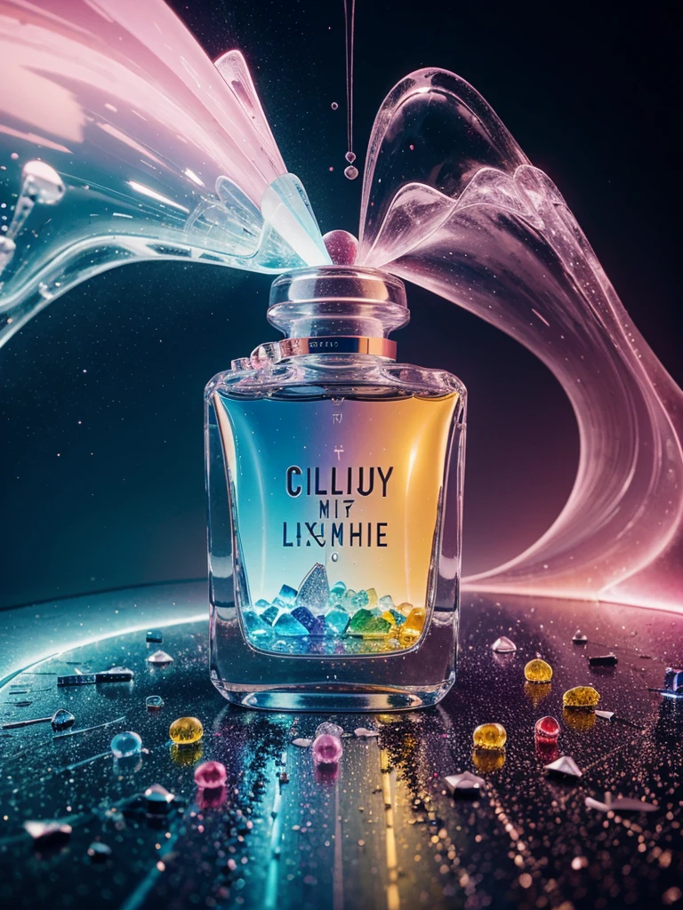 Perfume, flight, colorful city, luxury, bottle, creativity, weightlessness, candy, collection, ice desert,