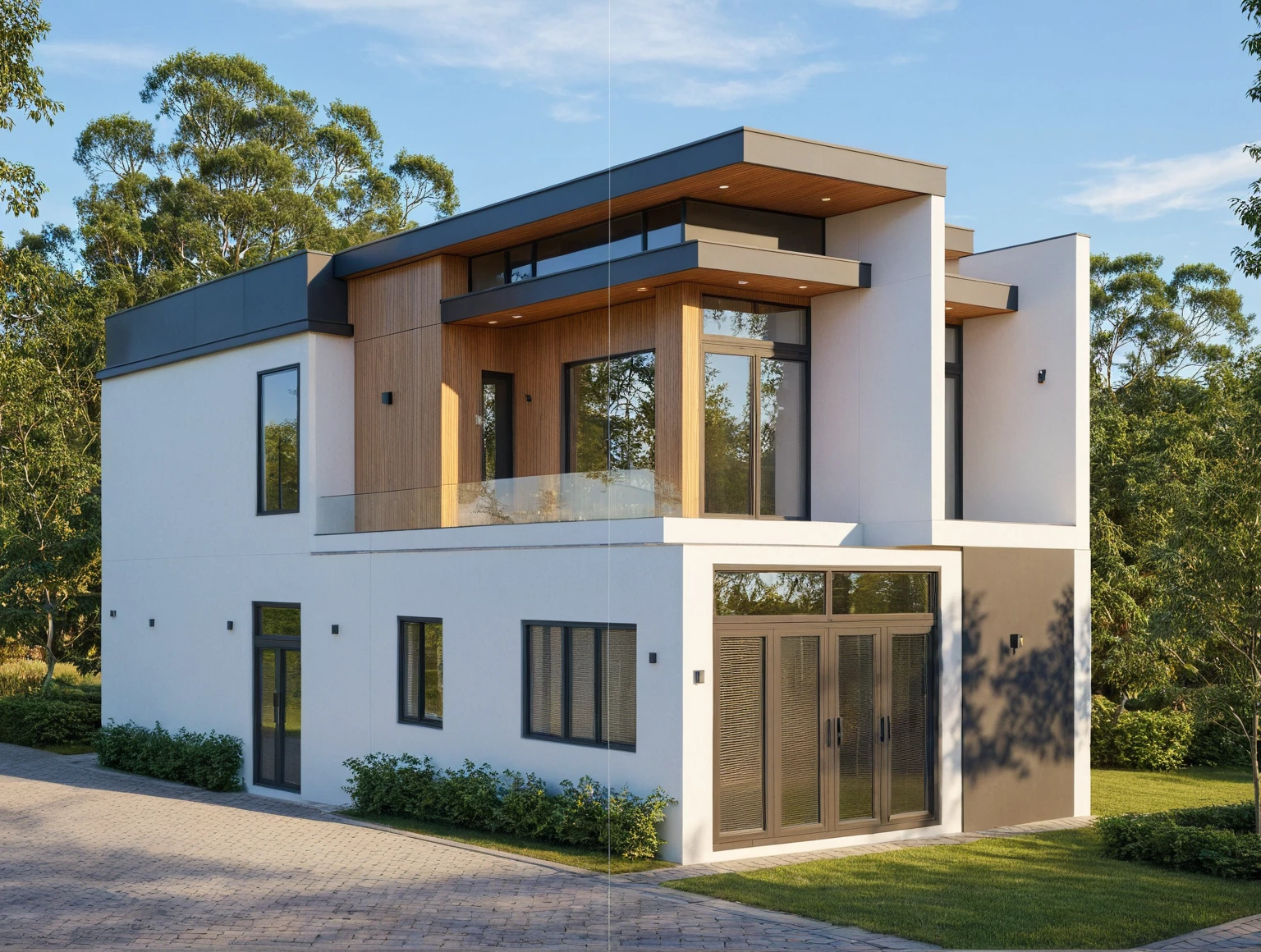 Photo brute,chef-d'artwork, High quality, best quality, authentique, great detail,
Outside, en plein air, style de maison moderne dans la rue, glass windows, grille, plafond en bois,
route,pavement, des arbres, ciel, nuage, (day light:1.1)