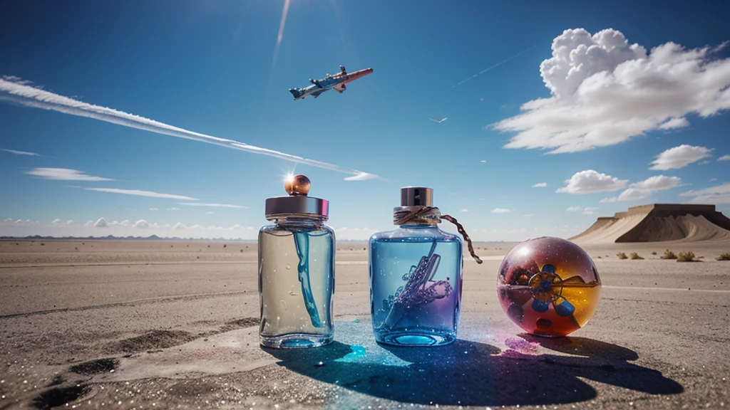 Perfume, flight, candy cloud, colorful city, luxury, bottle, creativity, weightlessness, candy, collection, ice desert,