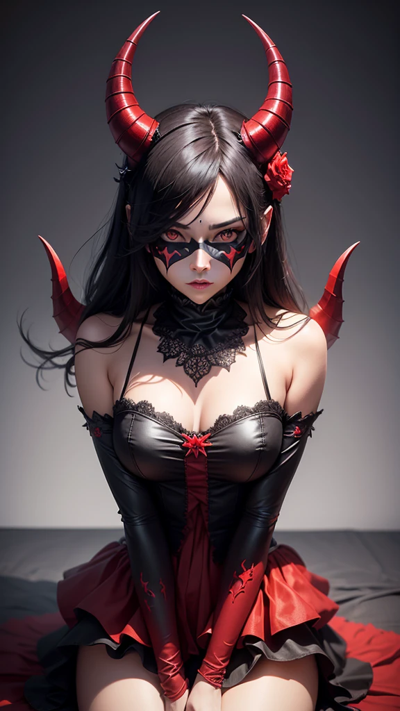 create an image of a devil with horns on the head and a mask with a contrasting background