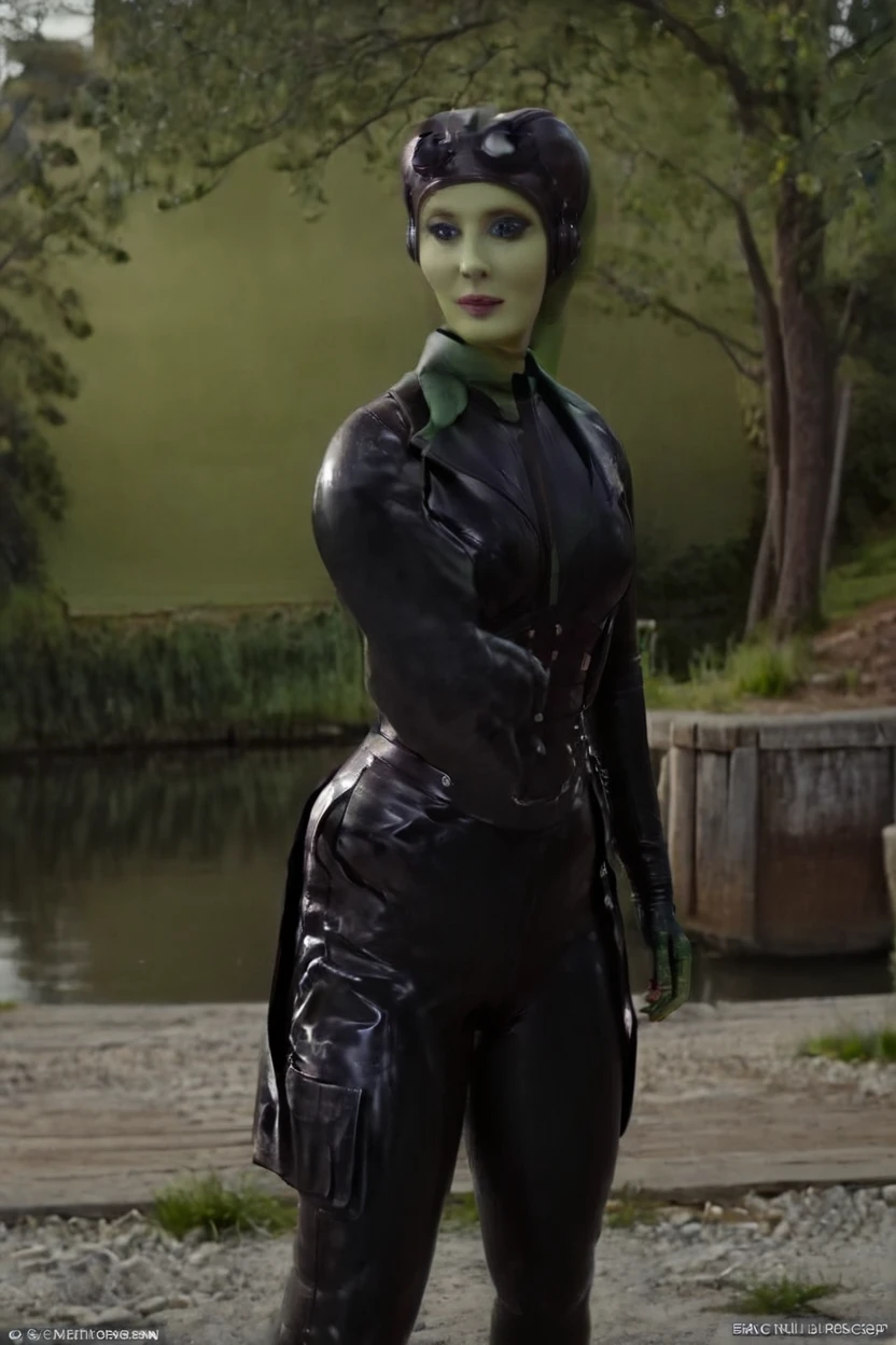 black latex , cinematic film still hera syndulla, (green skin:1.2), grin at canal, full body shot, highly detailed environment . shallow depth of field, vignette, highly detailed, high budget Hollywood movie by baz luhrmann, bokeh, cinemascope, moody, epic, gorgeous, film grain, grainy