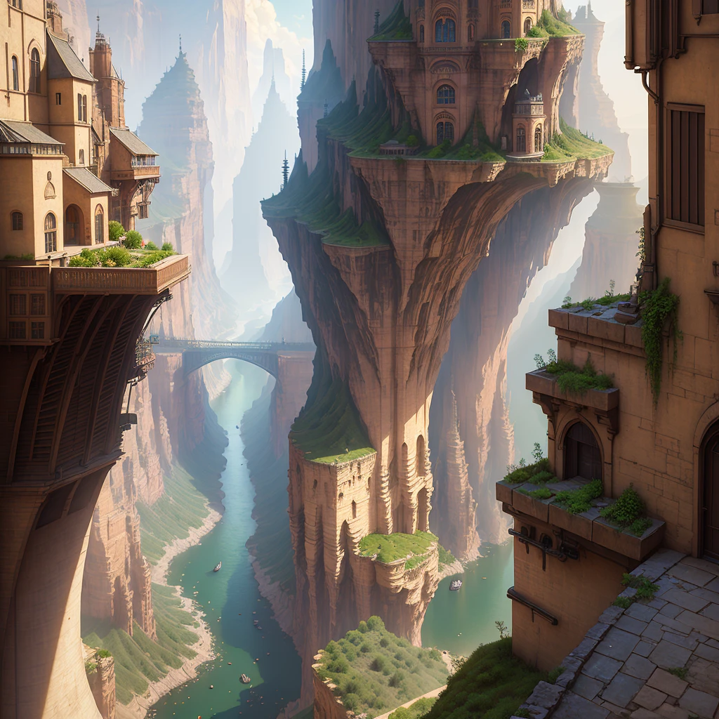 ((masterpiece)),((best quality)),((high detial)),((realistic,))
Industrial age city, deep canyons in the middle, architectural streets, bazaars, Bridges, rainy days, steampunk, European architecture, NSFW,