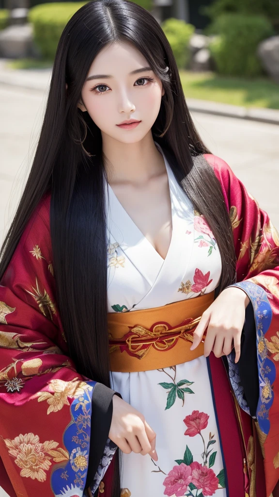 Japanese women。Beauty。stylish。Nobility of the Heian period。20-year-old。high resolution。An illustration。whole body。High status。Fair skin。Black Hair。Long Hair。Slender。A beautiful adult face。