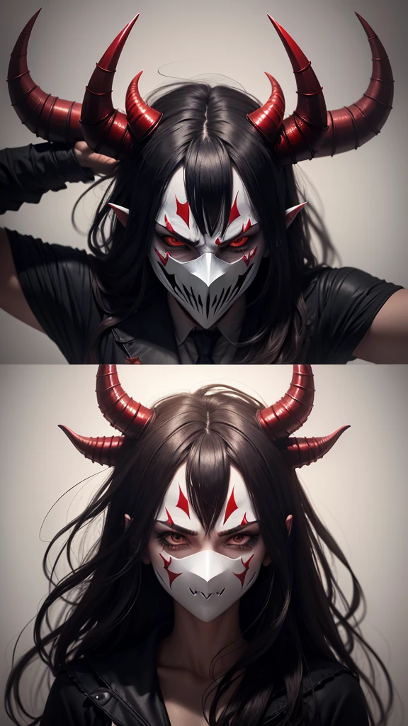 create an image of a devil with horns on the head and a mask with a contrasting background