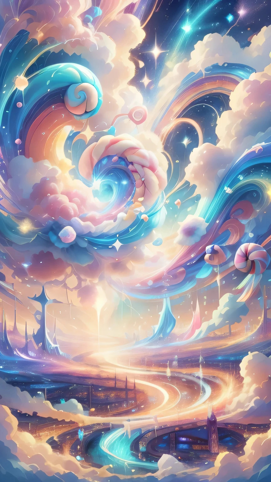 candy magic , Vibrant , sweet aura, cream stream,
Massive Spells,, Sky with clouds