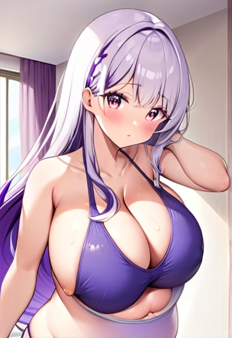 Pregnant women,Pregnant belly,Multiple births,Swimwear,Big Breasts,Large bust,Purple and white hair,Hair Gradient,Long Hair