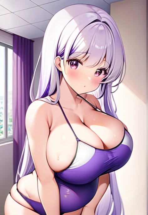 Pregnant women,Pregnant belly,Multiple births,Swimwear,Big Breasts,Large bust,Purple and white hair,Hair Gradient,Long Hair