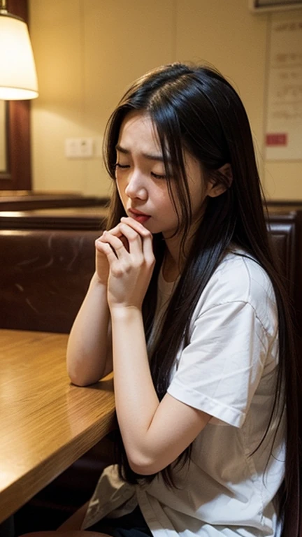 Long Hair Girl,Peeing in a restaurant, I can't stand it anymore, Horny Face, Face the pain of enduring, close your eyes