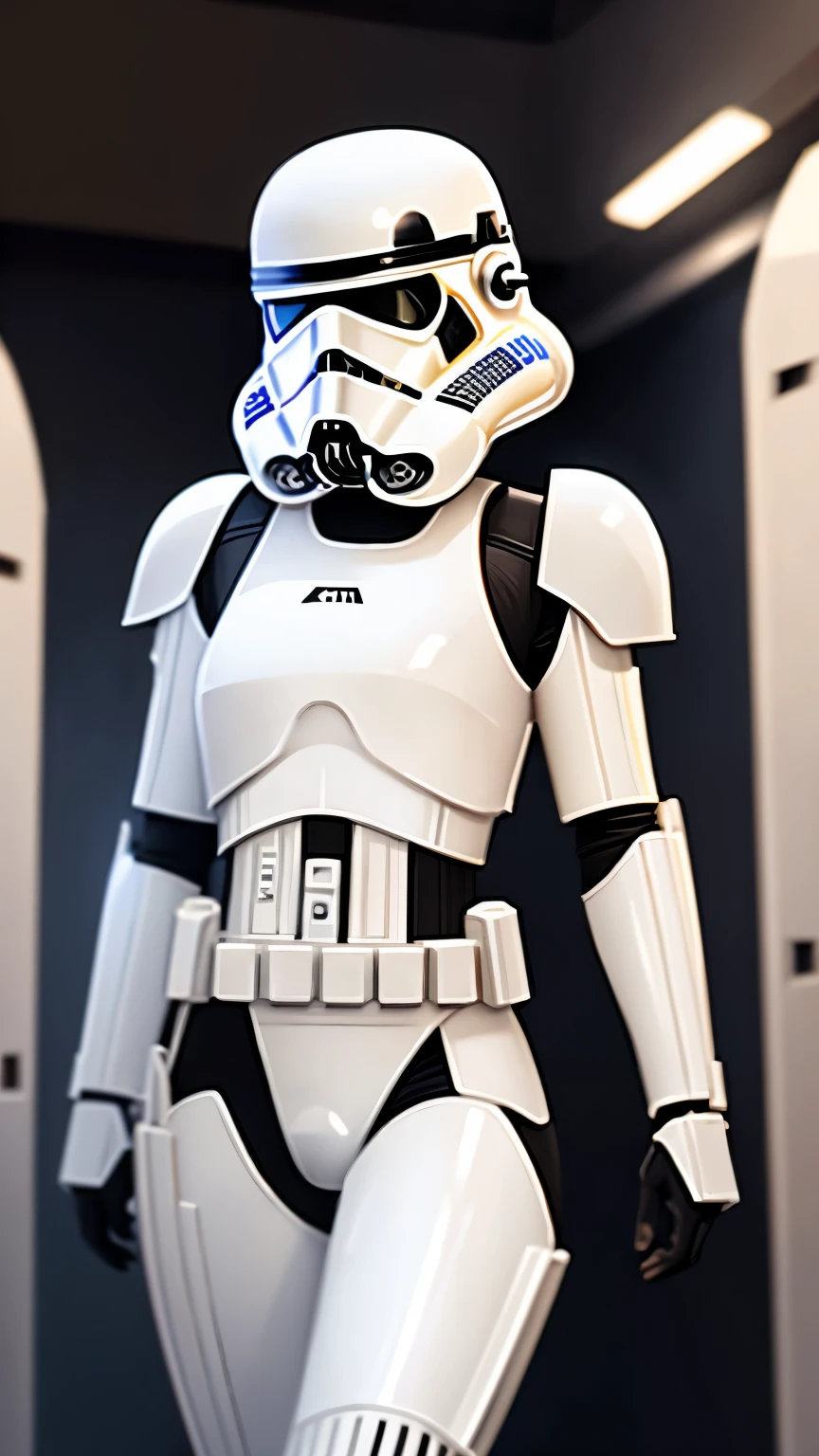 wearing shiny stormtrooper armor, a Star Wars imperial agent, wearing stormtrooper armor, imperial Star Wars style, storm trooper, stormtrooper, trooper, female stormtrooper, slender waist, medium breasts, wide hips, thigh gap, stormtroopers, Star Wars character