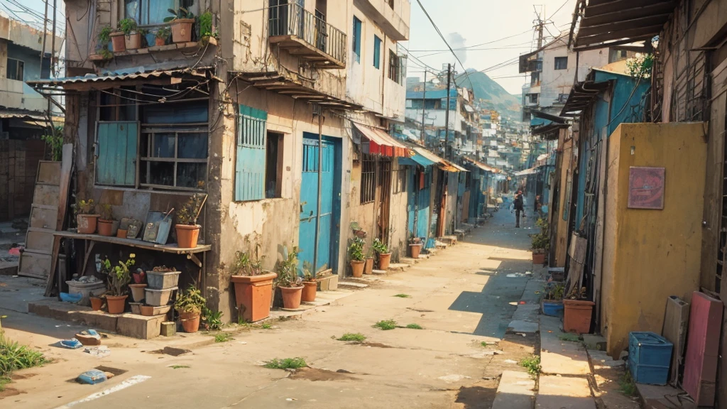 favela scene with a hip hop girl in the background