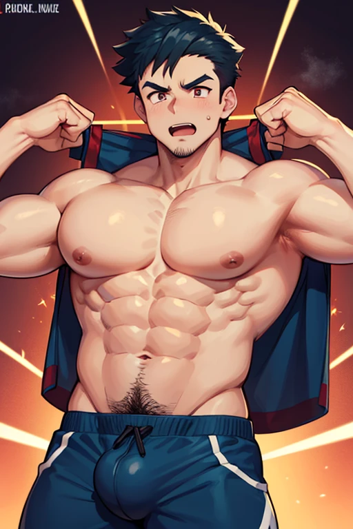 Ash Ketchum from Pokémon hypnotized and flexing his biceps in a barber chair as he is given a flat top buzz haircut by the barber to fall deeper into trance as a stereotypical big dumb football jock. Glowing red eyes. Muscle growth. Sweat. big biceps. Big triceps. Big traps. Broad shoulders. Big meaty pecs. Hyper muscles. Glowing red eyes. Hyper crotch bulge. Massive bulging crotch. Dumber and dumber. Blank and vapid stare with open mouth in trance while saying in a monotone voice, "I am a dumb jock.... I obey.... Dumber and dumber.... Yes, Coach.... I'm your player, Coach. Whatever you say.... Dumb jocks must obey.... Flex, ... grow, ... and obey.... Huhuhuhuh.... Mindless muscle bro.... Mind blank.... I am a dumb jock...." Slumped shoulders. Hypnosis. Brainwashing. Bigger and dumber jock bro. Assimilation. Transformation into big dumb muscular jock bro. Slumped shoulders. Bulging glutes. Thick stubble. hairy armpits. Repeating triggers to be dumber and dumber each time he says them to think and focus only on growing muscle and being the perfect football jock. Dimwit. Dullard. Bro. Stupid. Musclehead. Mass hypnosis. Entranced. Mindless. Brute.