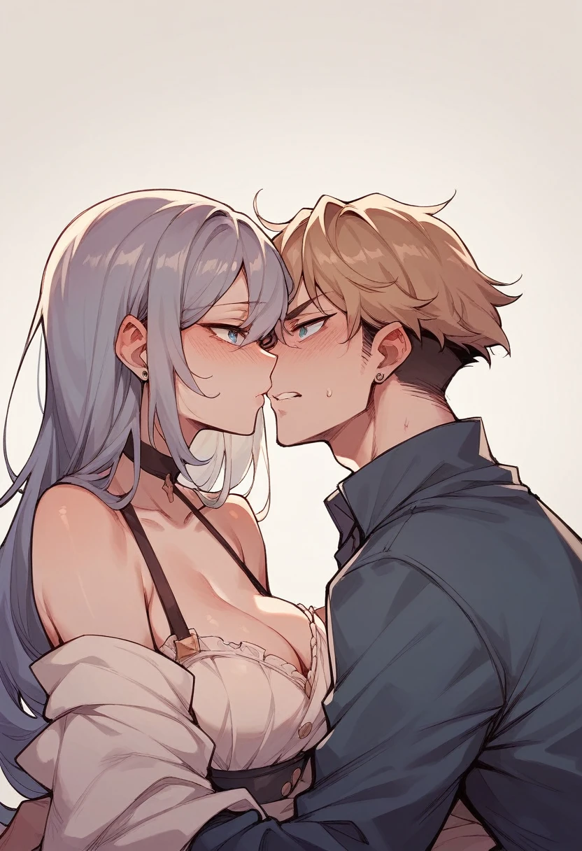 deep kiss, French kiss、Ultra-detailed illustrations、Ultra-precise expression、masterpiece、Highest quality、ultra High resolution、High resolution、Hiromitsu Takeda Style、White background、Simple Background、One girl、solo、Mash Kyrielight、light purple hair,short hair,hair over one eyes、Completely naked、Purple eyes、(ahegao)、Bald Uncle、White Breath、Sweat、、How、Glowing Skin、shiny skin、View your viewers、