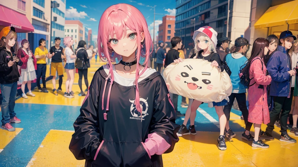 scene with a hip hop girl in the background making faces at a camera