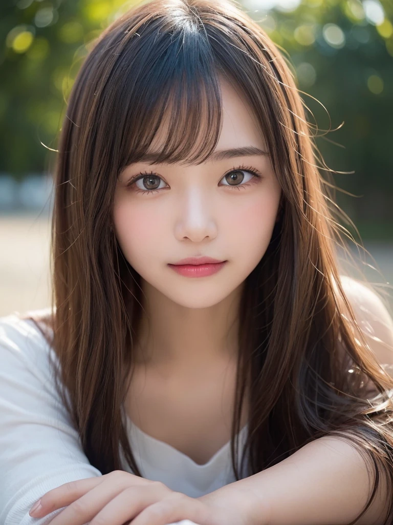 Anatomically normal、Tabletop, Highest quality, shape, Very detailed, finely, High resolution, 8k wallpaper, 完璧なダイナミックな構shape, Big and beautiful eyes、Shiny, straight, super long hair、Brown hair that is too light and noticeable, 綺麗なshapeの大きな胸、Natural color lip, Random sexy poses、A shy smile、-yeld giMidnight、A symmetrical, beautiful, cute, and small face、Big and beautiful eyes、RAW Photos、Expressing feminine poses with the whole body、Beautiful Duplex、Slim face and figure、Luxury brand purple off-the-shoulder knit long sweater、Plain navy denim micro mini skirt、Beautiful golden ratio face、The focus of the shoot was on the beauty of her long, slender legs.,No anatomical abnormalities、(たった一人だけのOne girl:1.8)、solo、(Always be alone in the photo:1.8)、(One girl:1.8)、(No anatomical abnormalities:1.8)、(She has fallen in love with the viewer and is gazing at the viewer with a smitten and adorable expression.:1.8)、(Only one person is in the picture:1.8)、No anatomical abnormalities、Highly revealing、