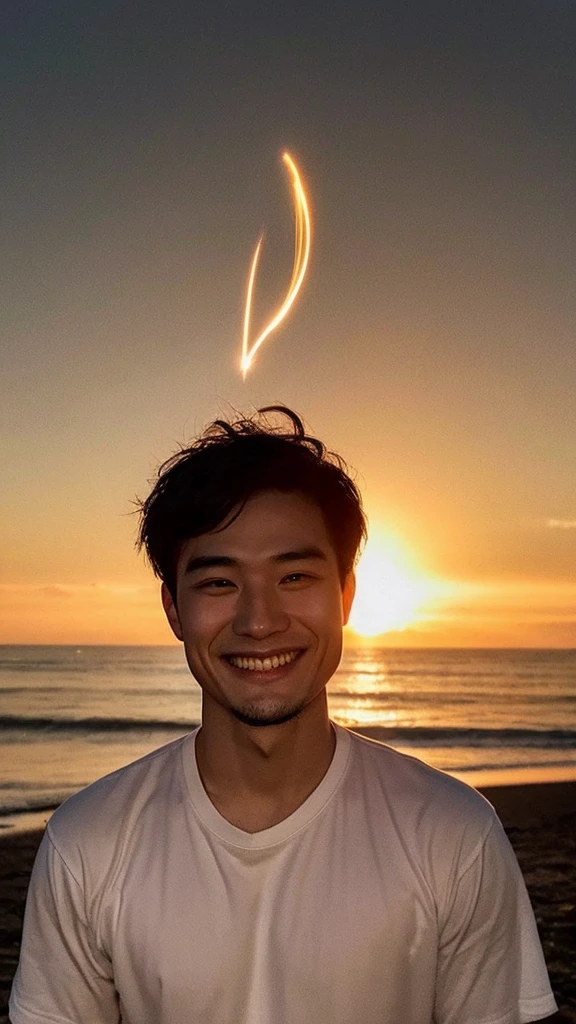 Please draw a mysterious picture of a man who has achieved the greatest happiness in the world.