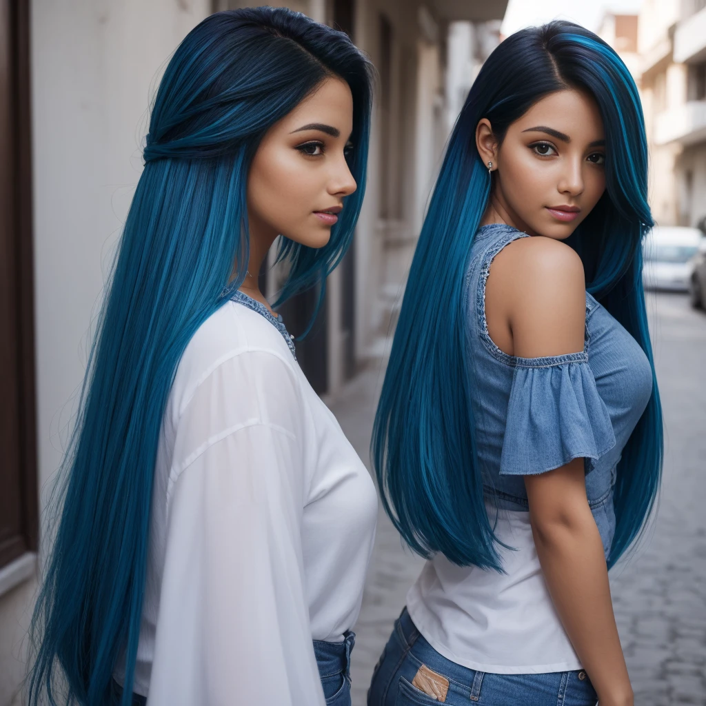 Mujer con cabello azul turquesa