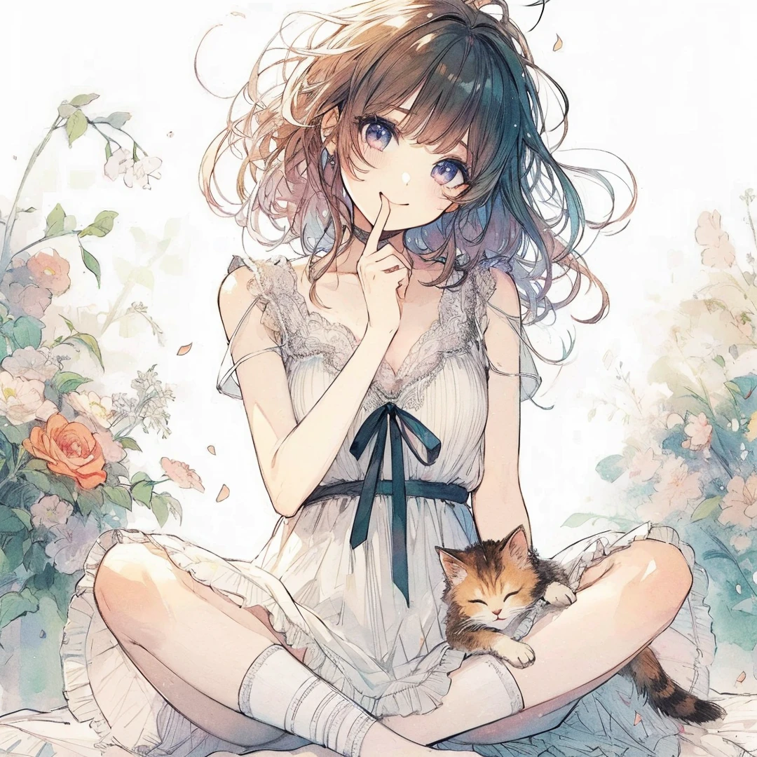 Official art using high-quality hand-drawn watercolor sketch techniques. (best quality,4k,8k,highres,masterpiece:1.2),ultra-detailed,beautiful detailed eyes,A girl with beautiful eyes, everyone, beautiful anime girl, cute anime girl, smooth anime art, anime style, elegant colors, soft lighting, delicate beautiful wet eyes, very coquettish, (beautiful large breast:1.2), (correct hands:1.2),
