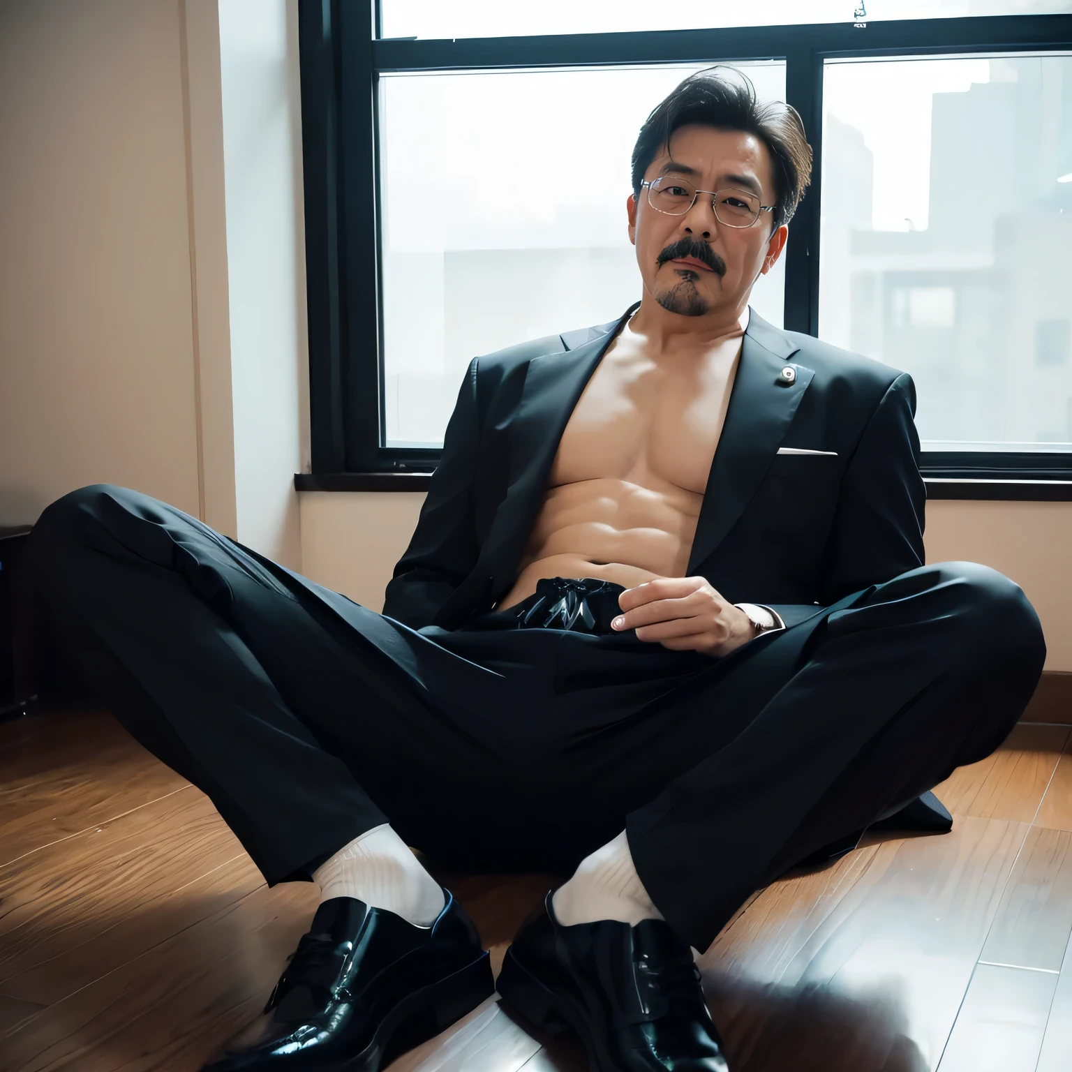 55 years old,Kogoro Mori,uncle,,Convex,in office,Wear black socks,anti-slip leather shoes,beard,toughness,Drooling in the mouth,HD,artwork,Charming and sexy expression pose,full of enjoyment,Very shy,exposed,Spread your legs and straighten them,Wear a suit,Trousers,A large protrusion with masculine characteristics,Wear black socks,The crotch has columnar protrusions,Sole viewing angle,Take off your pants,Sexy lingerie lace,Floor perspective, Ecstasy expression/gender(milky, Translucent mucus in the abdomen and chest)