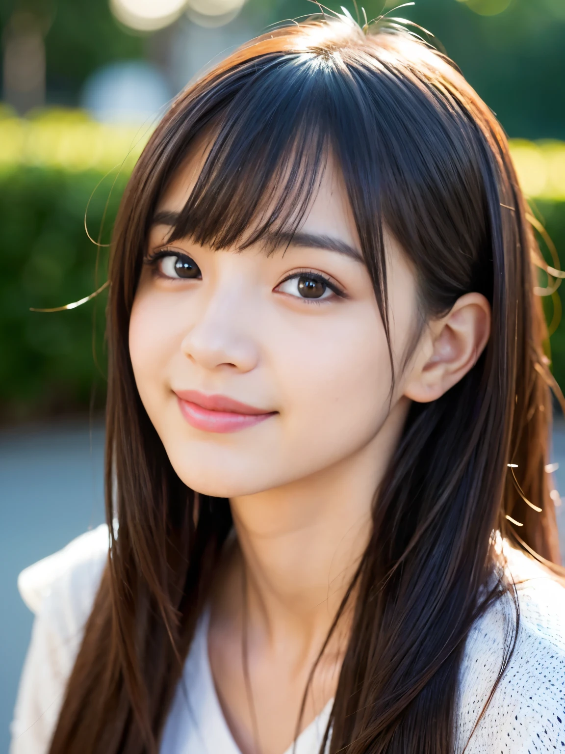 (Best-quality, Masterpiece, Ultra-High-Resolution, (Photorealistic:1.4), Raw Photo, depth of field, professional lighting, perfect anatomy, extremely details), 1girl, -yeld, thost famous Japanese idol, ((extremely cute face like the most popular Japanese idol, ((extremely cute and extremely big black-round-eyes)), extremely beautiful and extremely realistic hair)), (((extremely beautiful and extremely realistic skins))), extremely beautiful and extremely realistic long-eyelashes, extremely beautiful and extremely realistic lips, ((innocent smile))