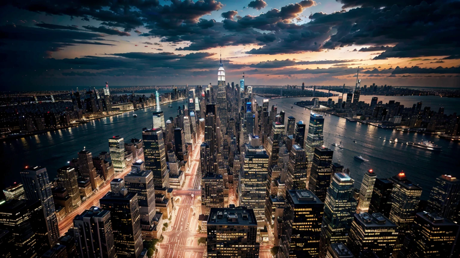 (ultra-high definition, hyper-realistic, highly detailed, high quality, sharp focus, professional lighting, vivid colors, intricate details), New York City, city buildings, skyscrapers, heavy traffic, asphalt road, (best quality, 8K, high resolution ,Artwork:1.2),ultra-detailed,(realistic,photorealistic ,photo-realistic:1.37),Cinematic lighting,cinematic composition,vibrant colors,dramatic shadows,intricate details,architectural elements,cityscape,urban scene