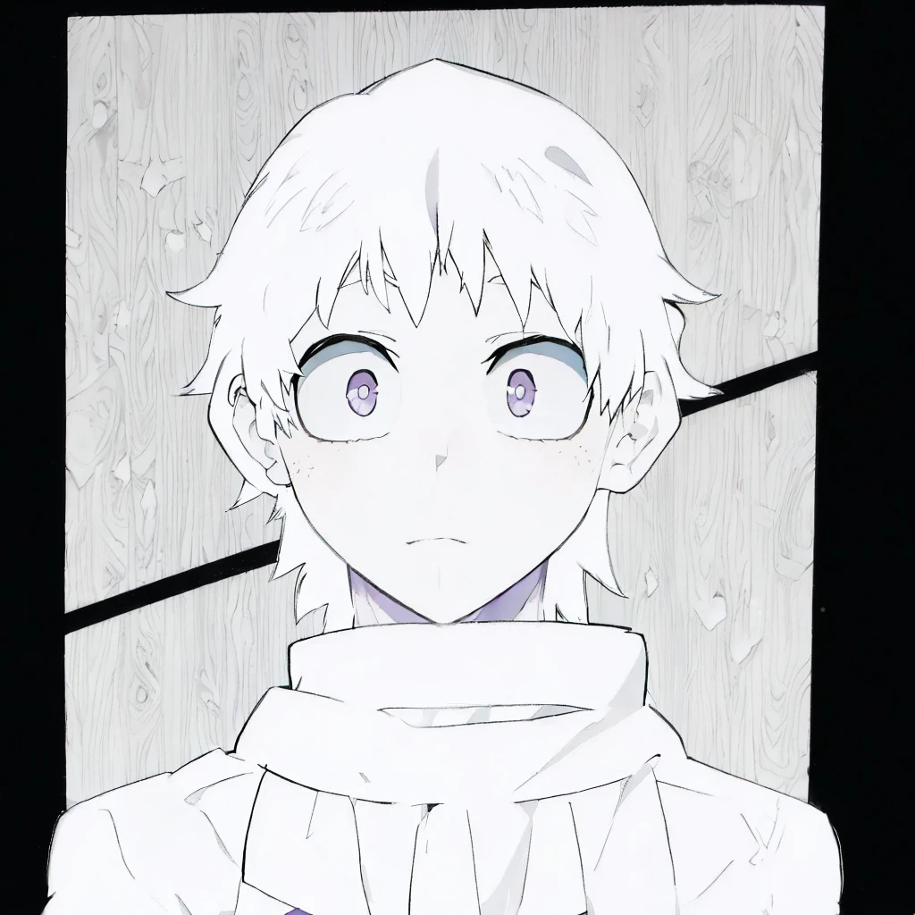 My Hero Academia style, light black hair, purple scarf, scar under left eye
