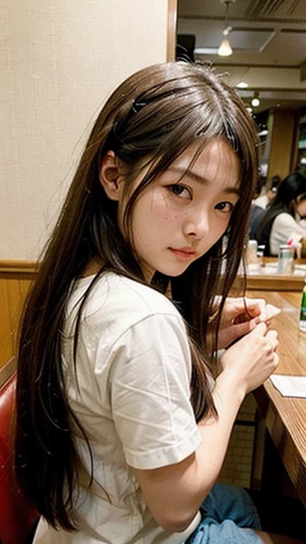 Long Hair Girl,Peeing in a restaurant, I can't stand it anymore, Horny Face, Face the pain of enduring, Close ~ eyes、Braided Hair、