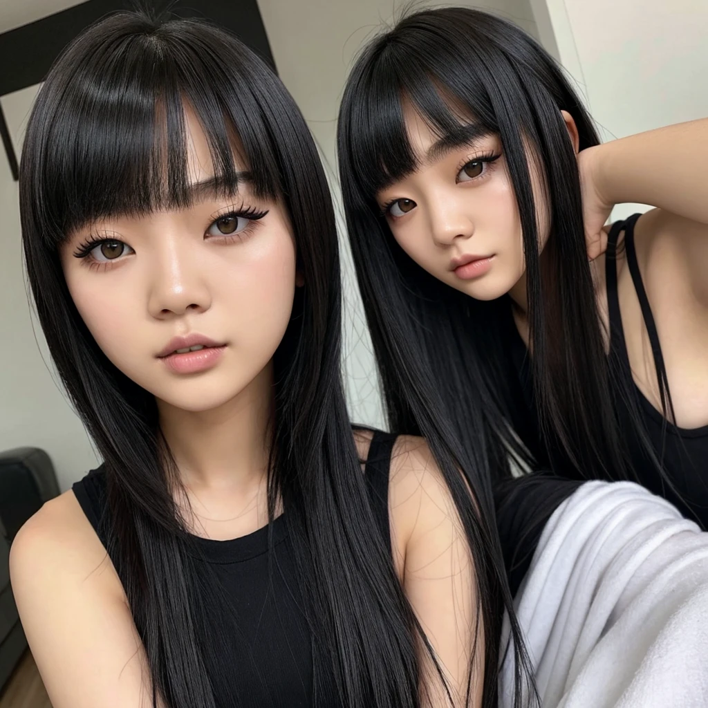 Un primer plano de una mujer con cabello largo y negro y tatuajes, Ella tiene el pelo negro con flequillo, cruel korean goth girl, Chica coreana, Hermosa mujer surcoreana, Lalisa Manobal, 2 2 years old, 21-year-old, ulzzang, Jinyoung Shin, 18 years old, Hermosa joven coreana, con flequillo, con flequillo completo
