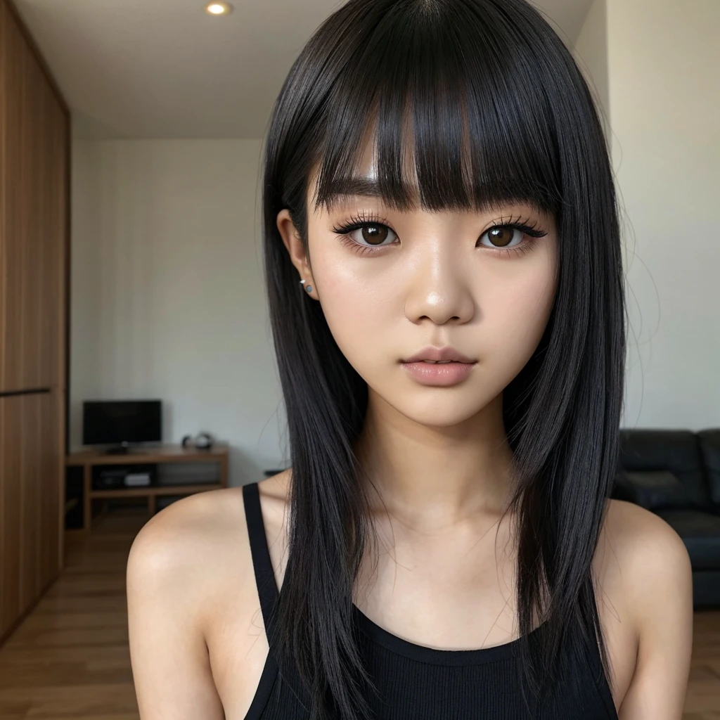 Un primer plano de una mujer con cabello largo y negro y tatuajes, Ella tiene el pelo negro con flequillo, cruel korean goth girl, Chica coreana, Hermosa mujer surcoreana, Lalisa Manobal, 2 2 years old, 21-year-old, ulzzang, Jinyoung Shin, 18 years old, Hermosa joven coreana, con flequillo, con flequillo completo