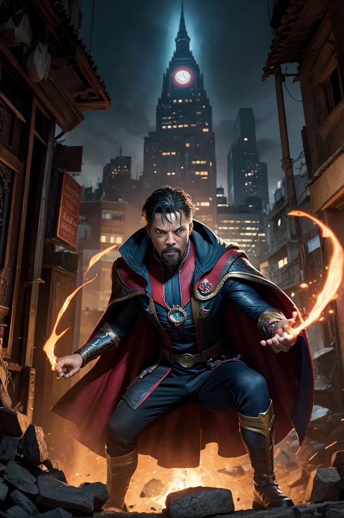 sanctum sanctorum da marvel com doctor strange negro voando sobre a favela