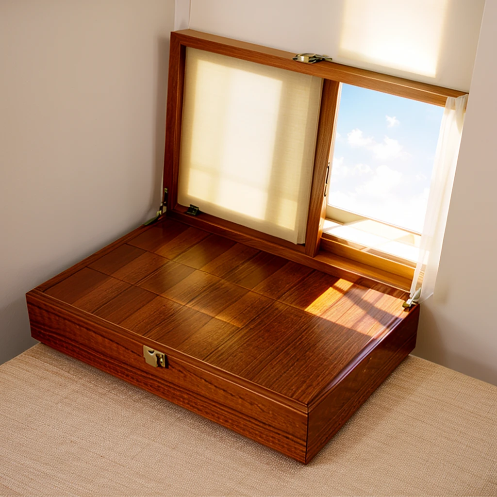 In this cozy room,A ray of sunlight shone through the half-drawn curtains on the table,Let the wood grain on the watch storage box shine with a faint luster。There was a calm and peaceful atmosphere in the air around them。There are several still lifes hanging on the walls of the room,It adds a touch of elegance to the space。And on the other side of the room,The half-open window lets in the breeze,The pages on the small desk by the window turned in the wind,This quiet scene gives a sense of tranquility and comfort。