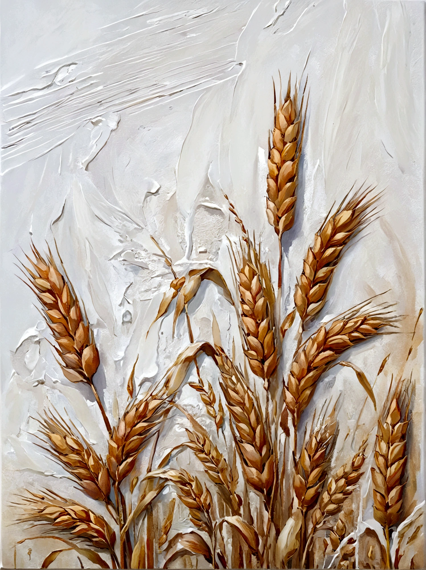 一捆Wheat，Wheat，reed，vanilla，bright，White background，real，emotion，Thick textured paint, 
