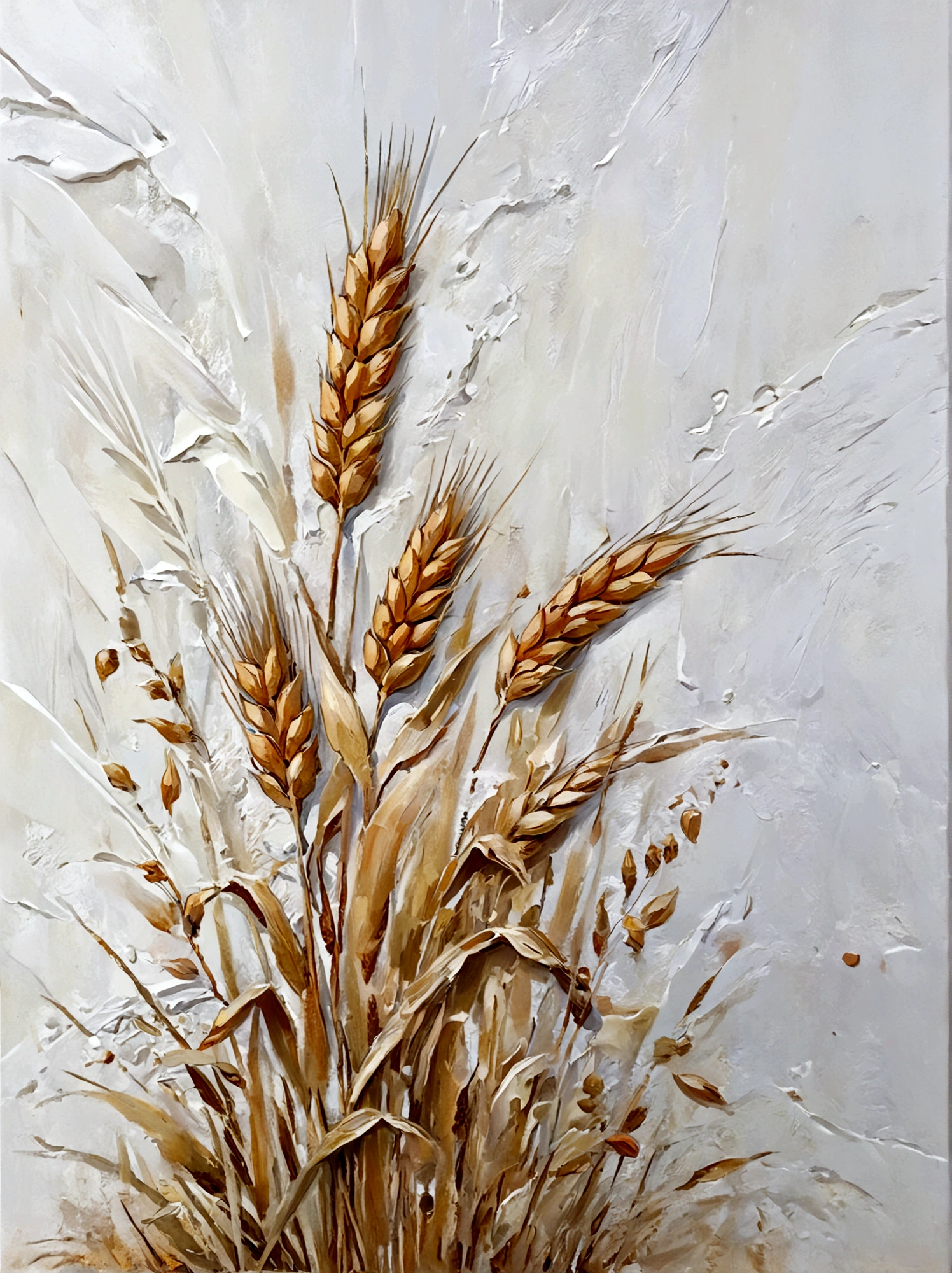 一捆Wheat，Wheat，reed，vanilla，bright，White background，real，emotion，Thick textured paint, 