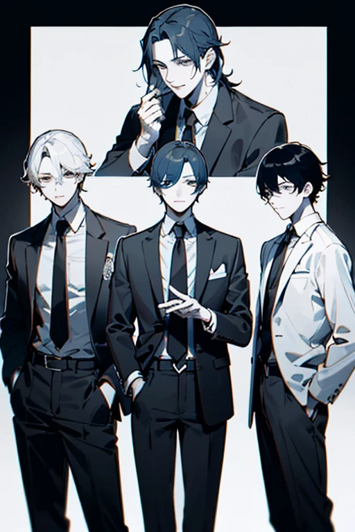 anime characters with glasses and a tie are standing next to each other, a manga drawing by Kamagurka, pixiv, shin hanga, zerochan, 2 d anime style, 2 d anime, zerochan art, in ryuuou no oshigoto art style, mix styles of tsutomu nihei, in japanese anime style, in manga style