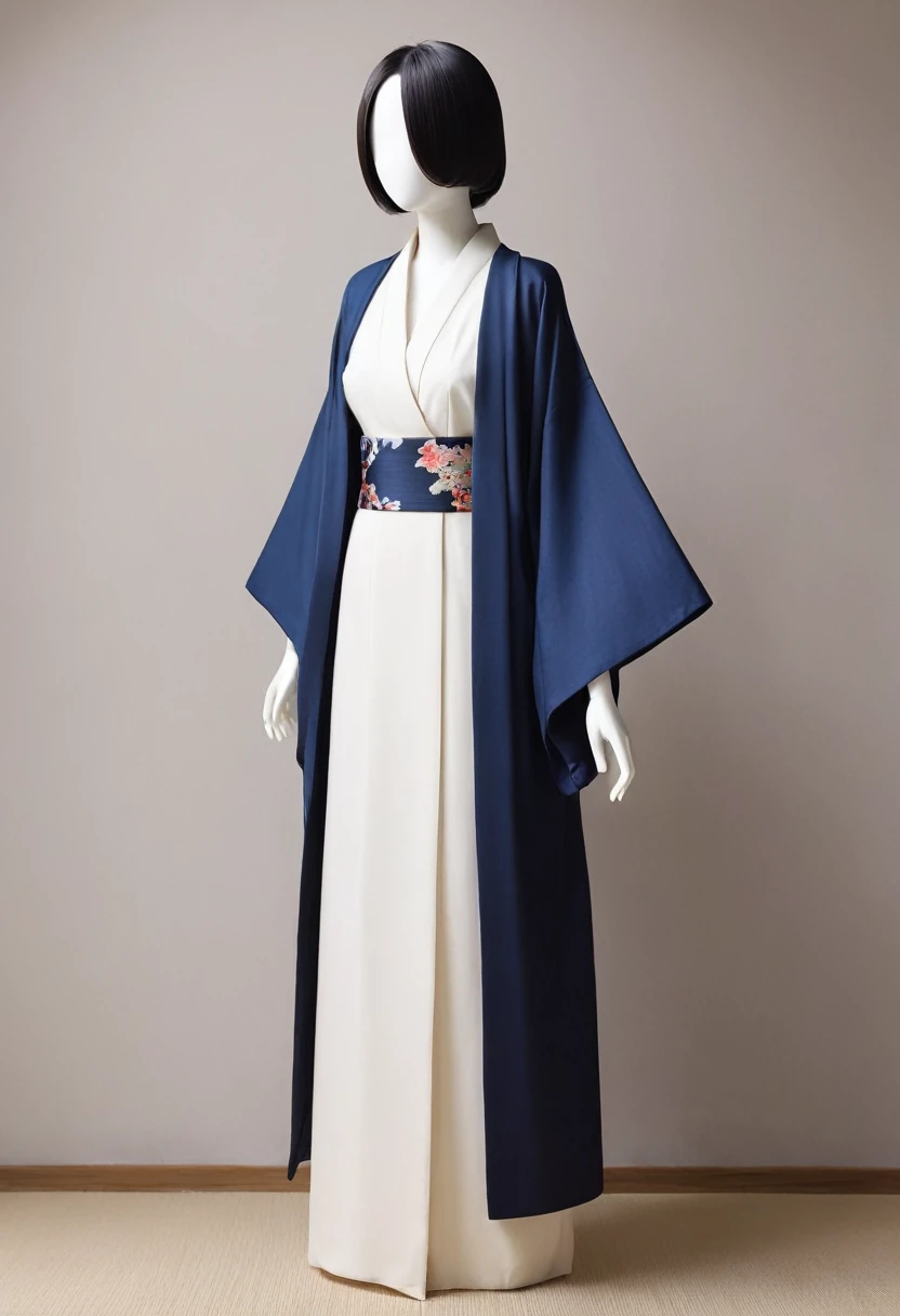A simple mannequin without a face,Clothes that combine a suit and a kimono,whole body