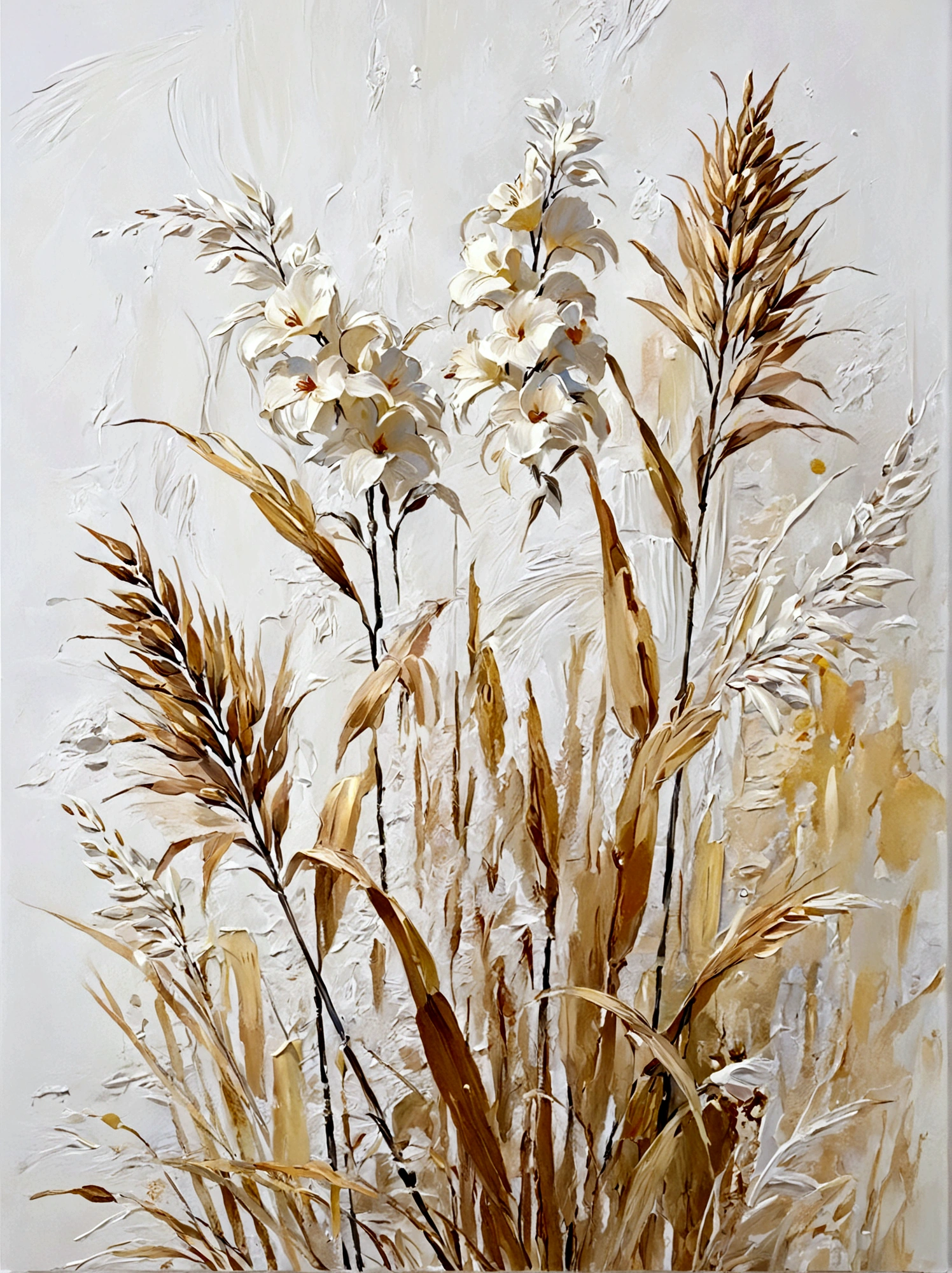 金色的reed,reed,vanilla,bright,White background,real,emotion,Thick textured paint,