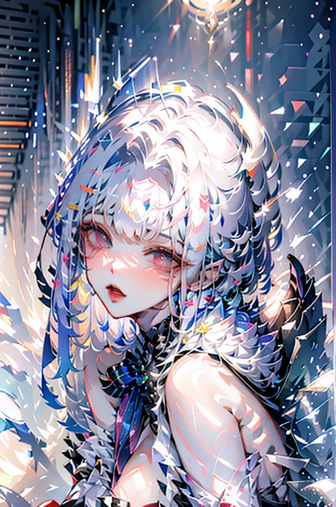 Jellyfish hairstyle,bishoujo, idol, short hair, white hair, silver hair, platinum blonde hair, ahoge, blunt bangs, disheveled hair, breasts, huge breasts, thong, sexy lingerie, spread legs, huge_ass, spread_ass, partially unbuttoned, show foot, pubic tattoo on underbelly, masterpiece, best quality, masterpiece,best quality,official art,extremely detailed CG unity 8k wallpaper,