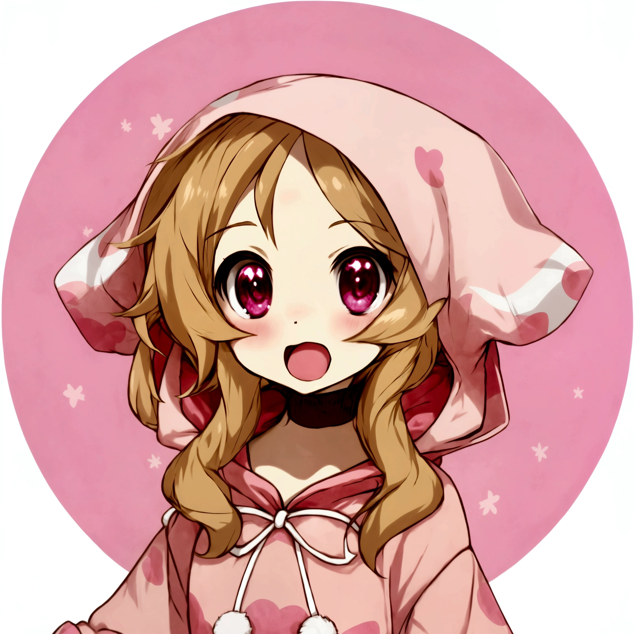 Cartoon girl in a pink hoodie and a pink hoodie,, pretty girl, Little ta Girl, Cute anime style, Cute anime cat girl, pretty girlのアニメビジュアル, Lori, Cute anime face, Cute Anime Girl, Cute anime manga style, shirabii, extremely Cute Anime Girl face、
