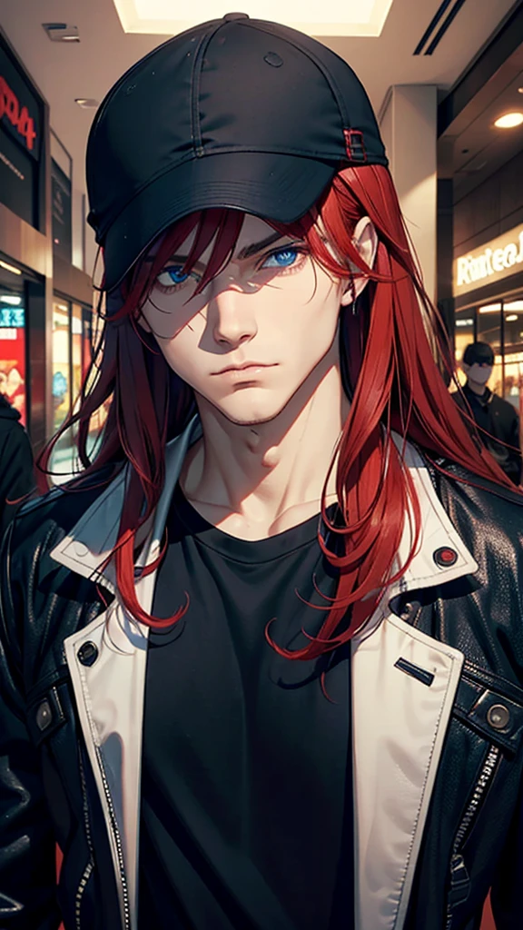 (masterpiece, detailed face, beautiful face, (best quality:1.2)), cinematic lightning, 1boy, male focus, Diluc, red long hair, red eyes, (in mall, in door), cold drink background, sweat body, sunglasses, skinny fit, swimming trunks, white shirt, <lora:Diluc_hardpruned:1> <lora:add_detail:1> <lyco:GoodHands-beta2:1.0>