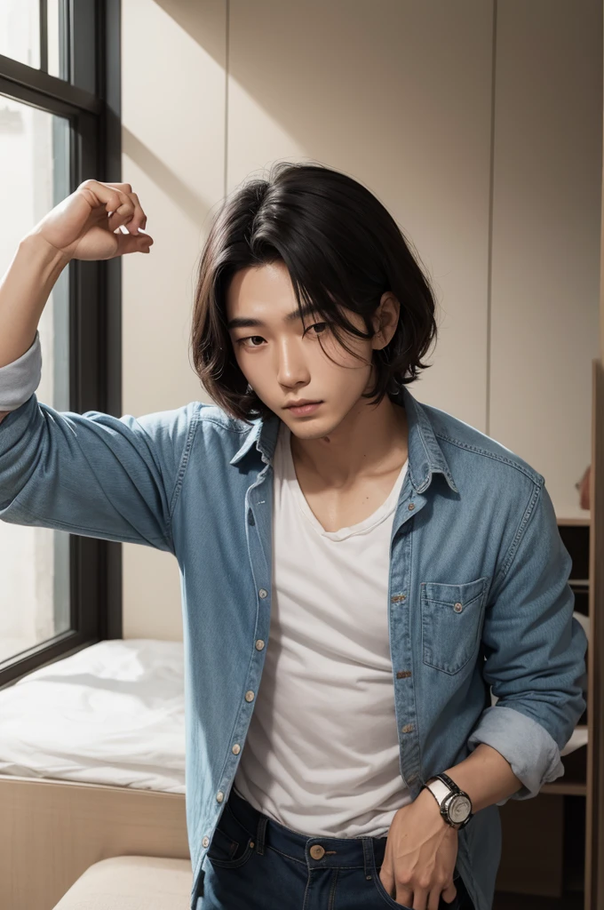 Homem Coreano com cabelo loiro