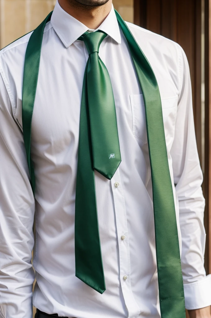 Hombre con camisa blanca y corbata verde