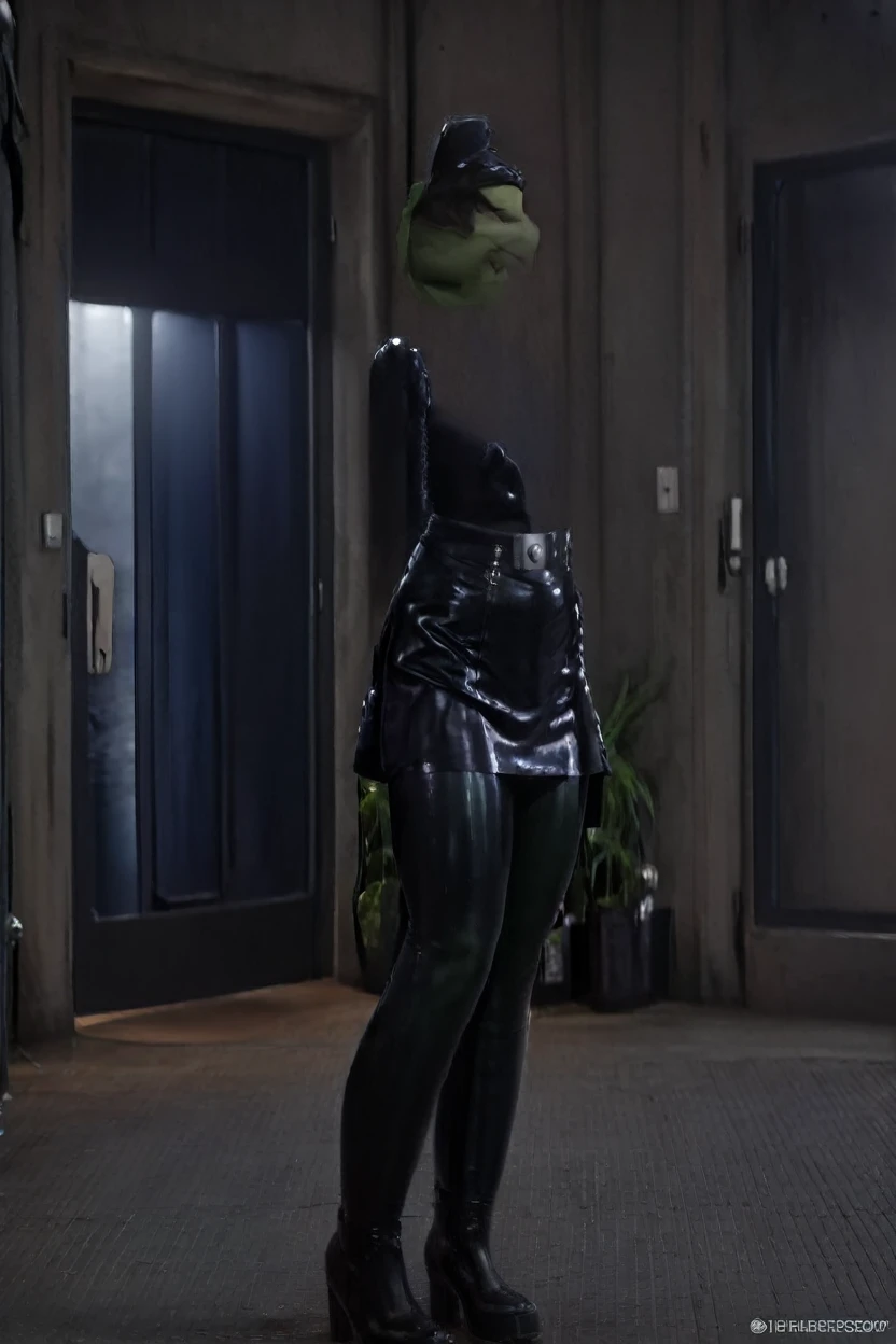 black latex , cinematic film still hera syndulla, (green skin:1.2), grin at canal, full body shot, highly detailed environment . imperail officer wearing a black uniform with a skirt, standing in a dark interior, highly detailed, high budget Hollywood movie by baz luhrmann, bokeh, cinemascope, moody, epic, gorgeous, film grain, grainy